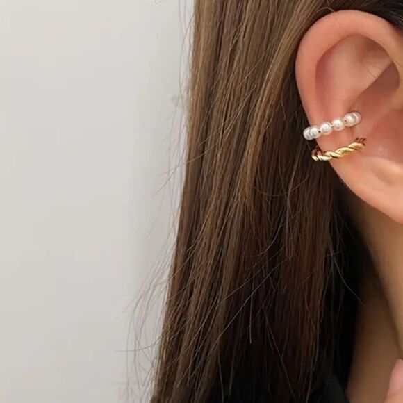 Pearl earrings, vintage layered, without piercing, pearl, cartilage Cuff - Picture 10 of 10